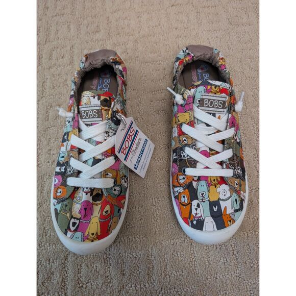 NWT Skechers Bob's For Dogs Shoes Women Size 10 Allover Dog Print Lace Up 31965 - Picture 1 of 8